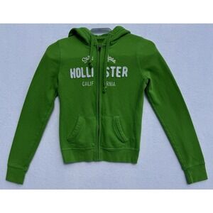 Hollister Green Y2k Hoodie Womens S Embroidered Logo Long Sleeve Zip Up Jacket